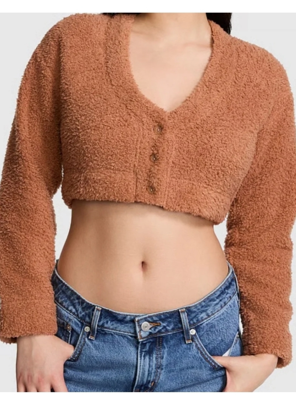 Victoria's Secret PINK toffee brown cozy knit cropped cardigan